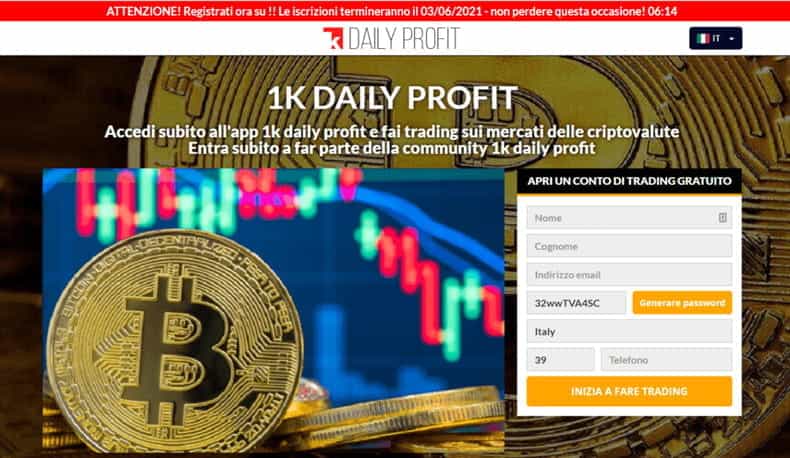 La home page di 1k daily profit