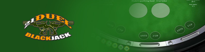 Il logo del Duel Blackjack con il tavolo verde del gioco RNG.