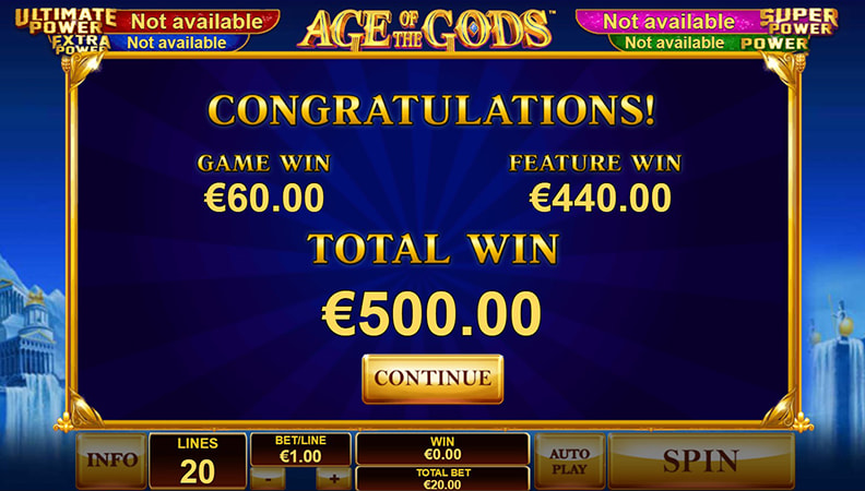 La schermata di gioco della slot Age of the Gods