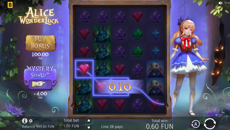 La schermata di gioco della slot Alice Adventure