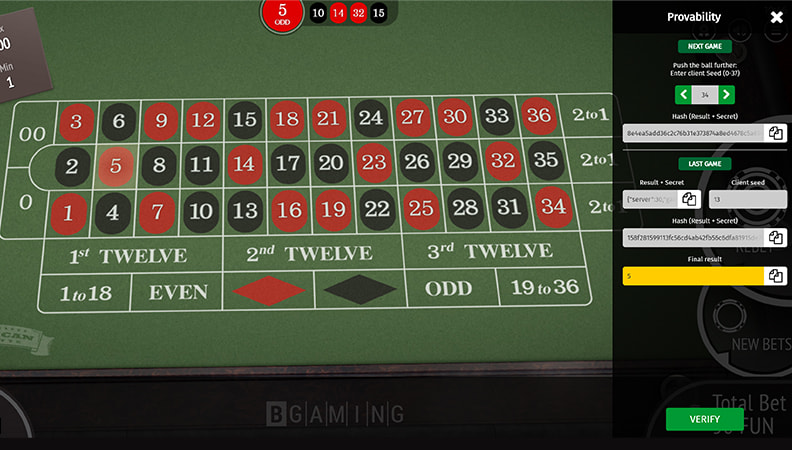 Il pannello Provability di American roulette online