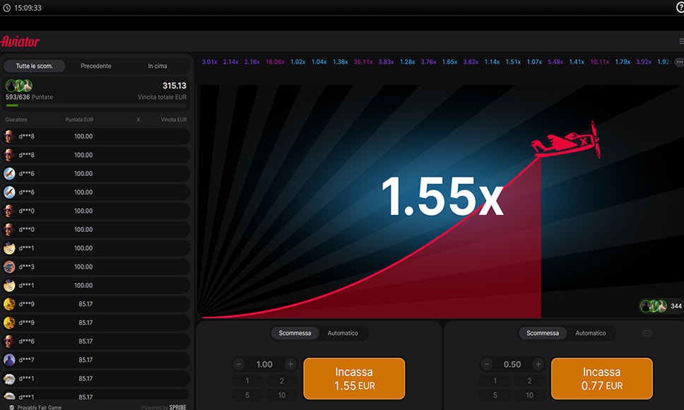 Avvio di una partita ad Aviator