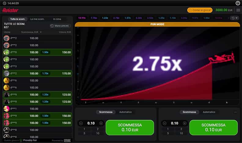 La demo della slot Aviator