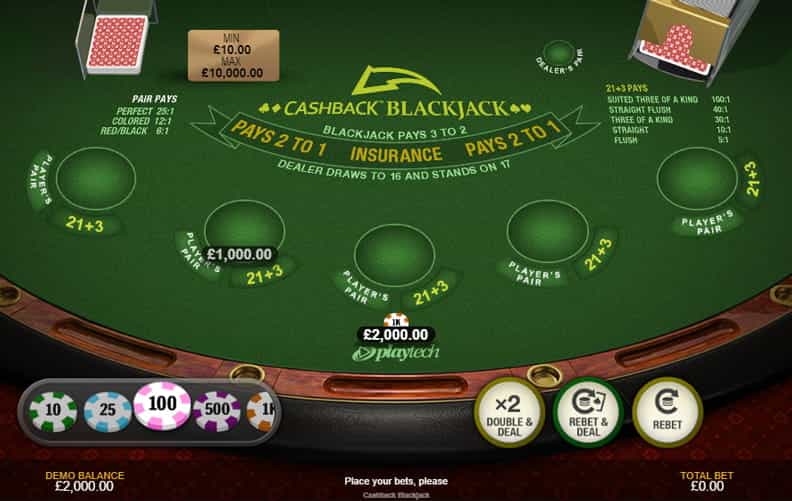 La demo di Cashback Blackjack