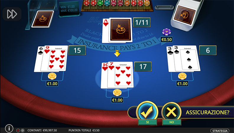 La funzione assicurazione di Blackjack Multihand