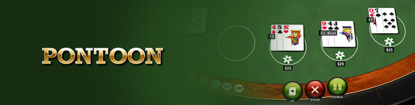 Il gioco del Blackjack Pontoon con una mano di gioco sul tavolo RNG.