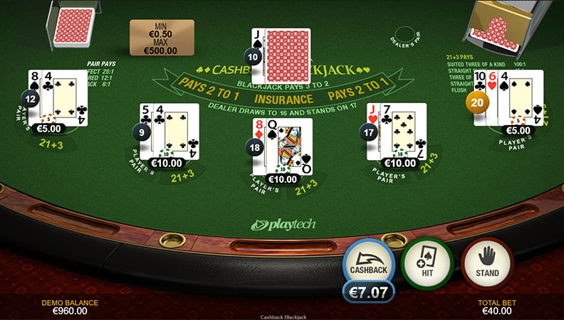 La funzione cashback di Cashback Blackjack