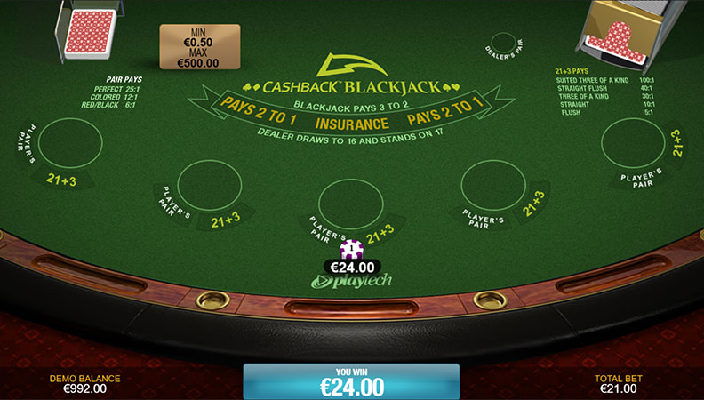 Una vincita a Cashback Blackjack