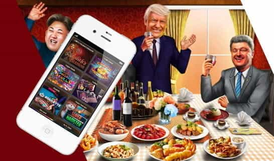 Uno smartphone con un gioco di casinò e alcuni personaggi di una slot.