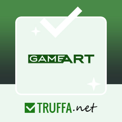 Logo GameArt con elementi grafici di slot machine.