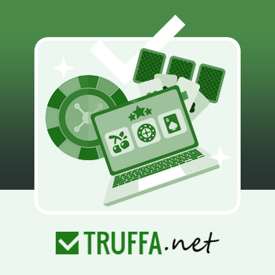 Elementi di giochi da casinò con roulette, dadi, carte e una slot, con varie monete