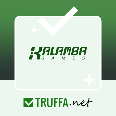 Logo Kalamba Games con slot e simboli di casinò online.