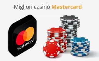 Il logo di MasterCard, la scritta Migliori casinò MasterCard e delle chip da casinò