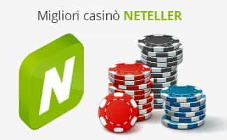 Il logo di Neteller, la scritta Migliori casinò Neteller e delle carte da casinò