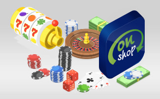 Il logo di OnShop, delle fiches da casinò