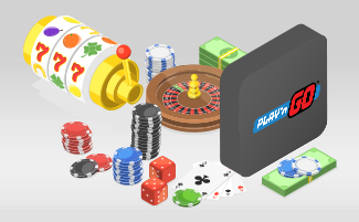 Logo Play'n GO con elementi grafici di slot machine.