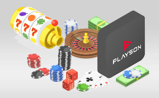 Logo Playson con elementi grafici di slot machine.