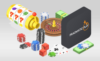 Logo Pragmatic Play con gemme e simboli di slot.
