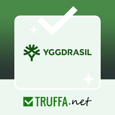 Logo Yggdrasil con slot e simboli di casinò online.