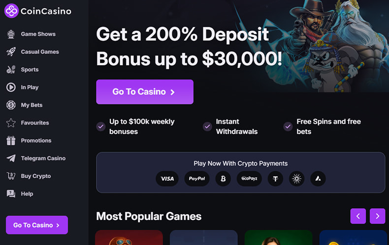 La homepage del casinò non AAMS Coin Casino