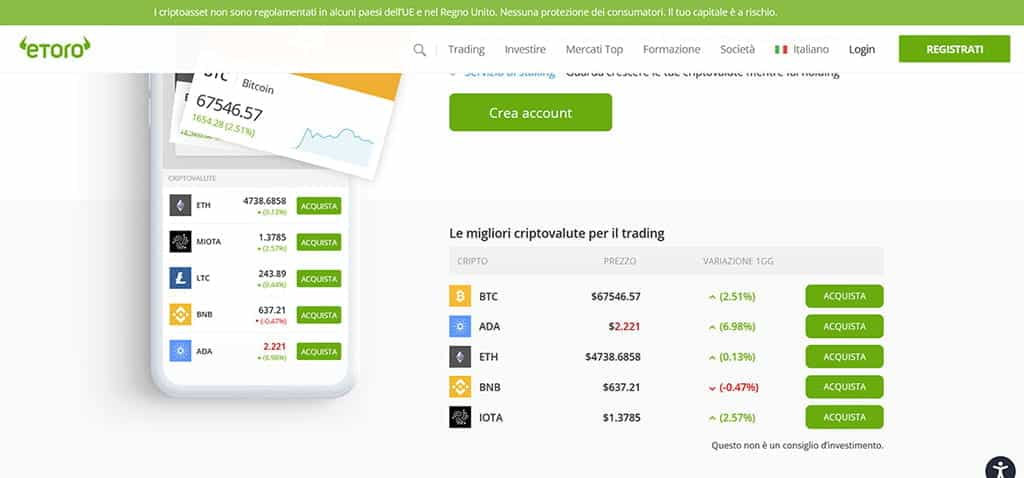 Le criptovalute su eToro