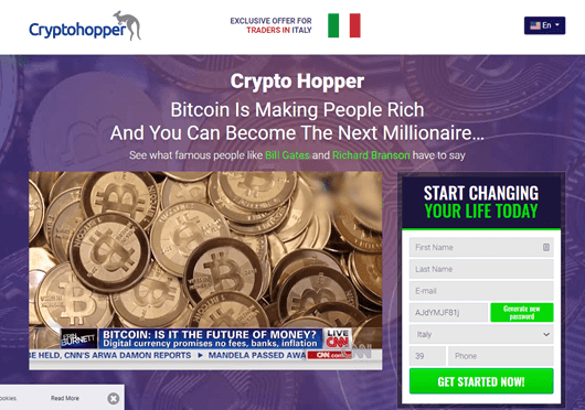 La home page di Crypto Hopper