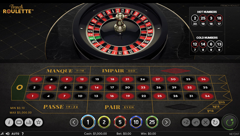 La schermata di gioco di French Roulette