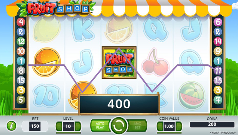 La schermata di gioco della slot Fruit Shop
