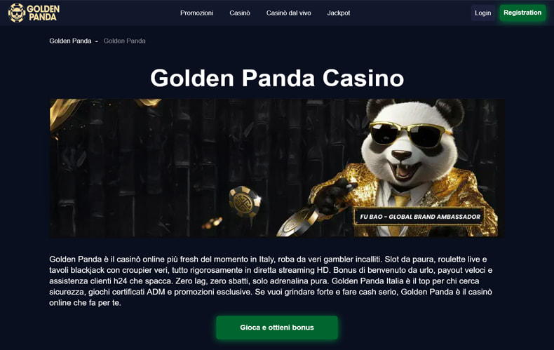 La homepage del casinò non AAMS Golden Panda