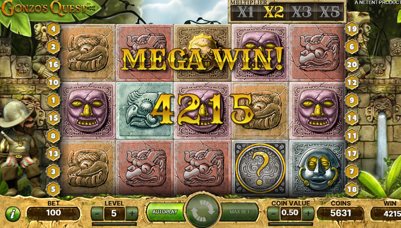 La schermata di gioco della slot Gonzo's Quest