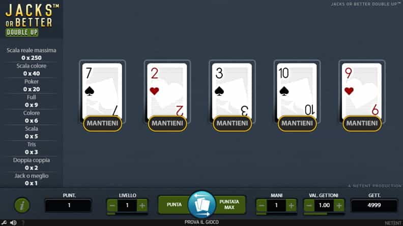 La versione demo di Jacks or Better Double Up