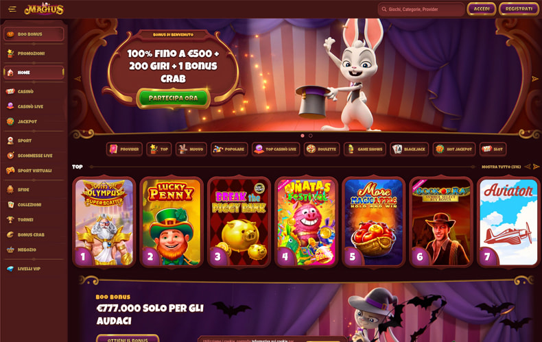 La homepage del casinò non AAMS Magius Casino