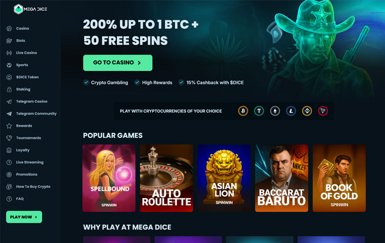 La homepage del casinò non AAMS Mega Dice