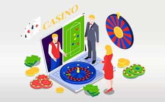 Un tablet con giochi da casinò online live e croupier, delle chip e delle banconote