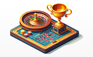 Una roulette, un trofeo e delle fiches da casinò