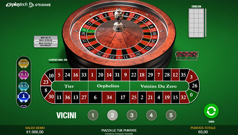 La Racetrack di Premium European Roulette online
