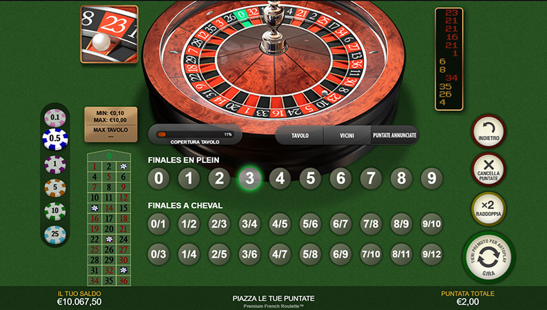 Le puntate annunciate nella Premium French Roulette online
