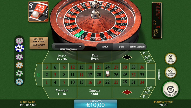 La schermata di gioco di Premium French Roulette