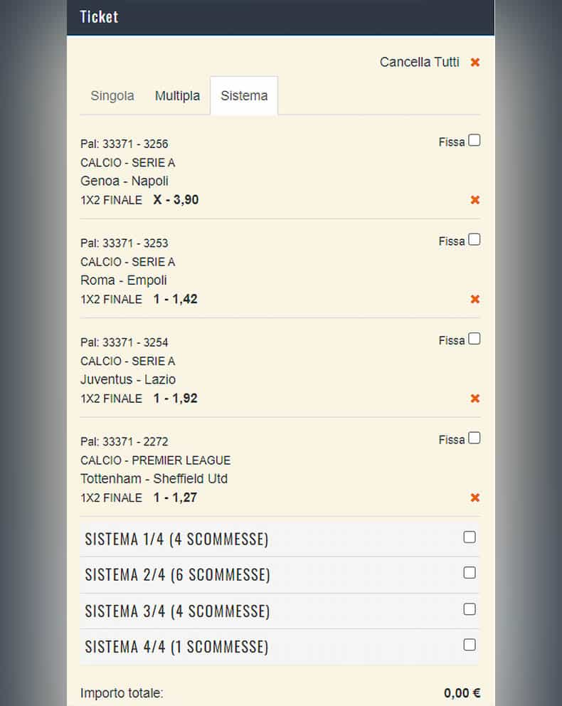 Un esempio di sistema scommesse su SNAI