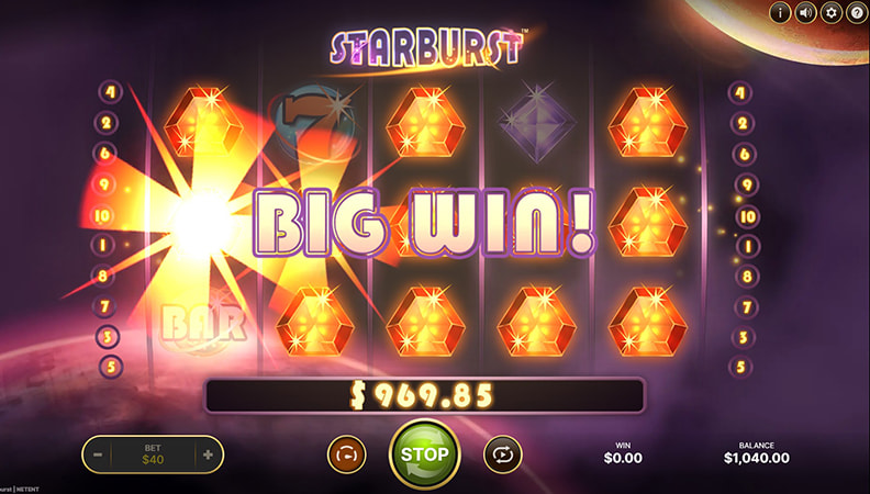 La schermata di gioco della slot Starburst