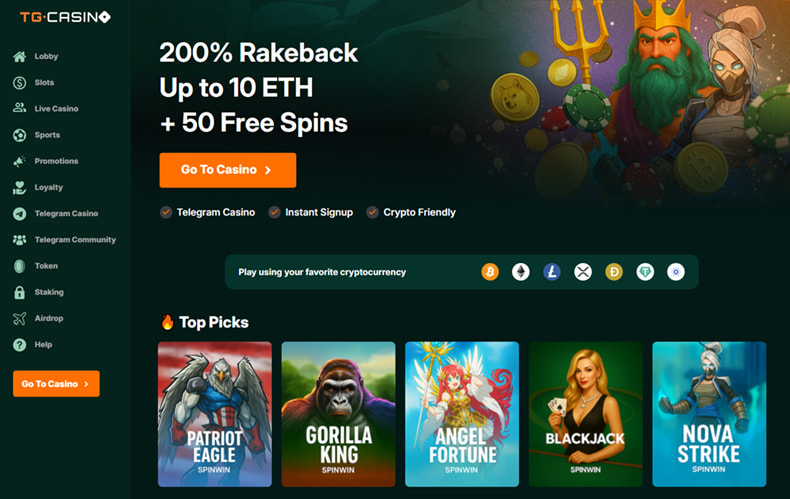 La homepage del casinò non AAMS TG Casino