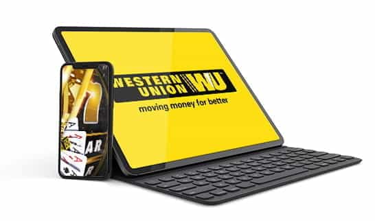 Uno smartphone connesso al sito di casinò Betway con Western Union