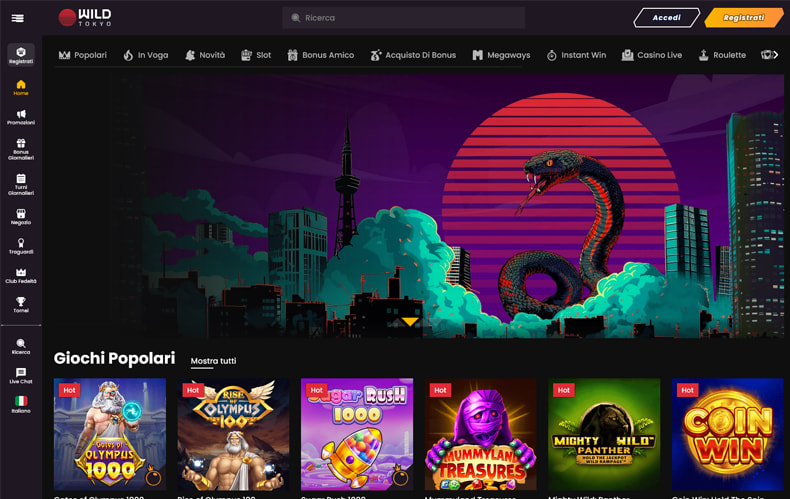 La homepage del casinò non AAMS Wild Tokyo