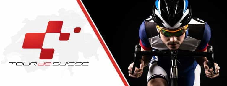 Il logo del Tour de Suisse 2019 e un ciclista generico