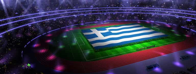 La bandiera della Grecia in uno stadio di calcio