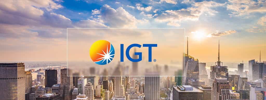 Il logo di IGT Global Solutions e un panorama di New York City