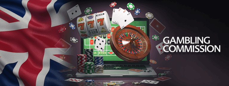 Giochi da casinò online, bandiera UK, logo Gambling Commission
