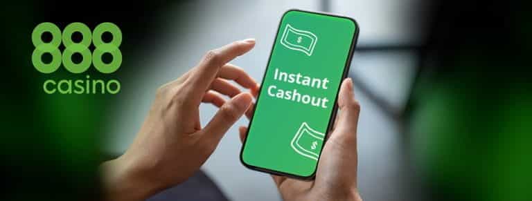Smartphone con immagine Istant Cashout, logo 888