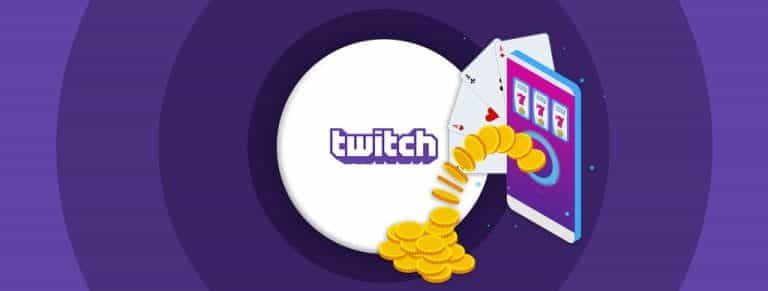 Smartphone con slot, carte e monete d'oro, logo twitch