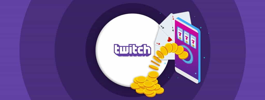 Smartphone con slot, carte e monete d'oro, logo twitch